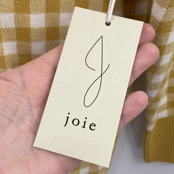 Joie gingham preppy oversized cardgian size medium New mustard white check - Picture 7 of 11